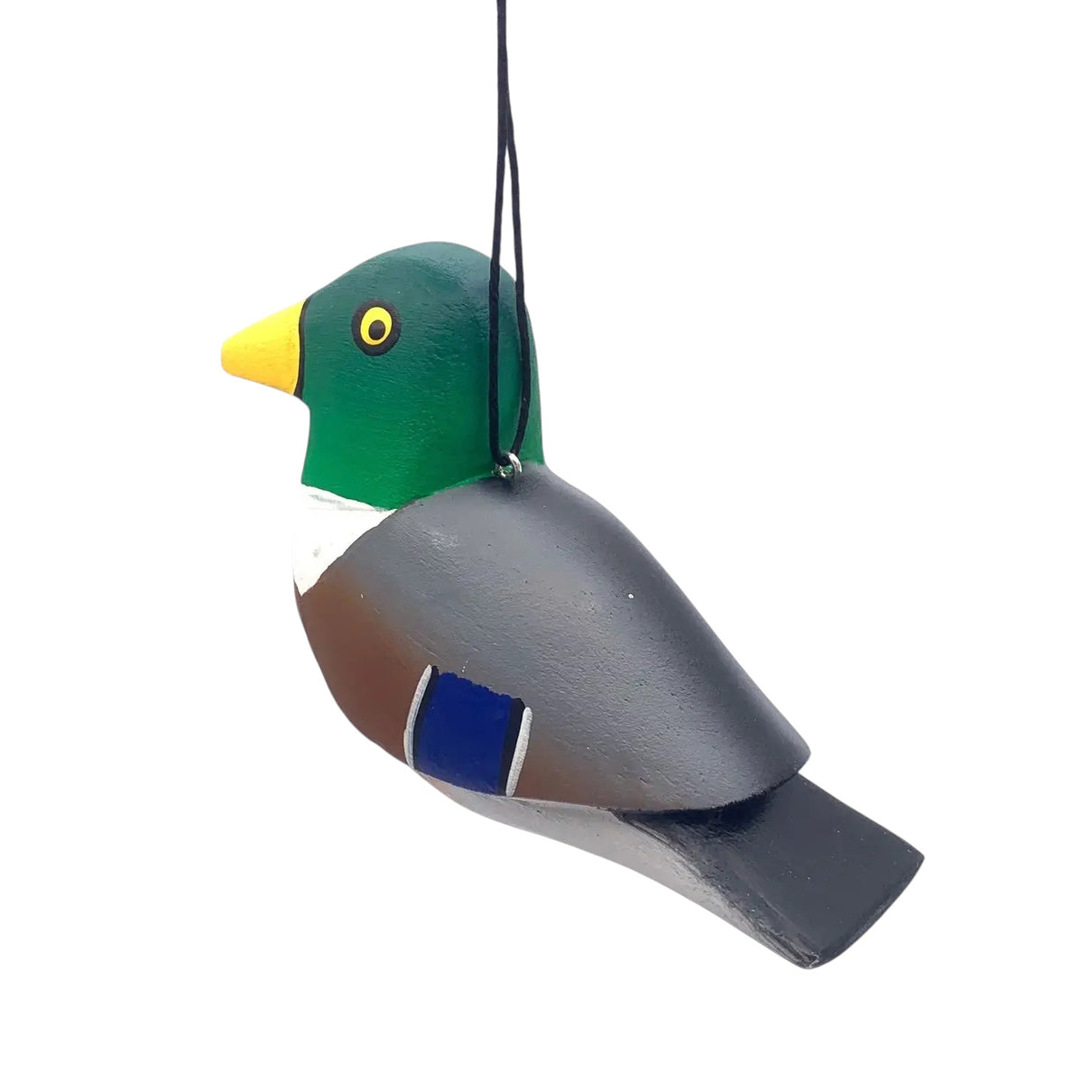 Forager Provisions LTD hand-carved balsa wood mallard duck hanging ornament with vibrant hand-painted details.