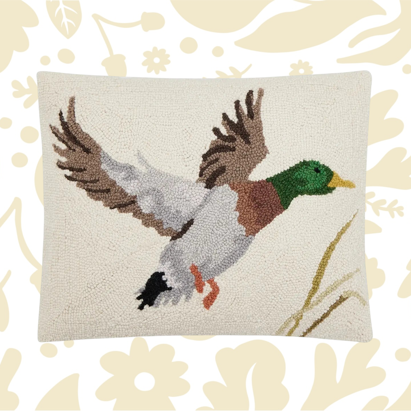 Forager Provisions LTD Camp Wandawega Mallard hook pillow with textured duck embroidery on a cream background.