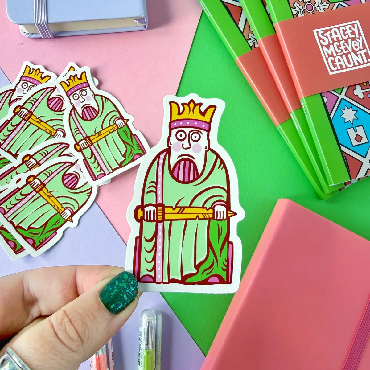 Forager Provisions LTD vinyl sticker featuring a stylized Medieval King Lewis Chessman illustration by Stacey McEvoy Caunt