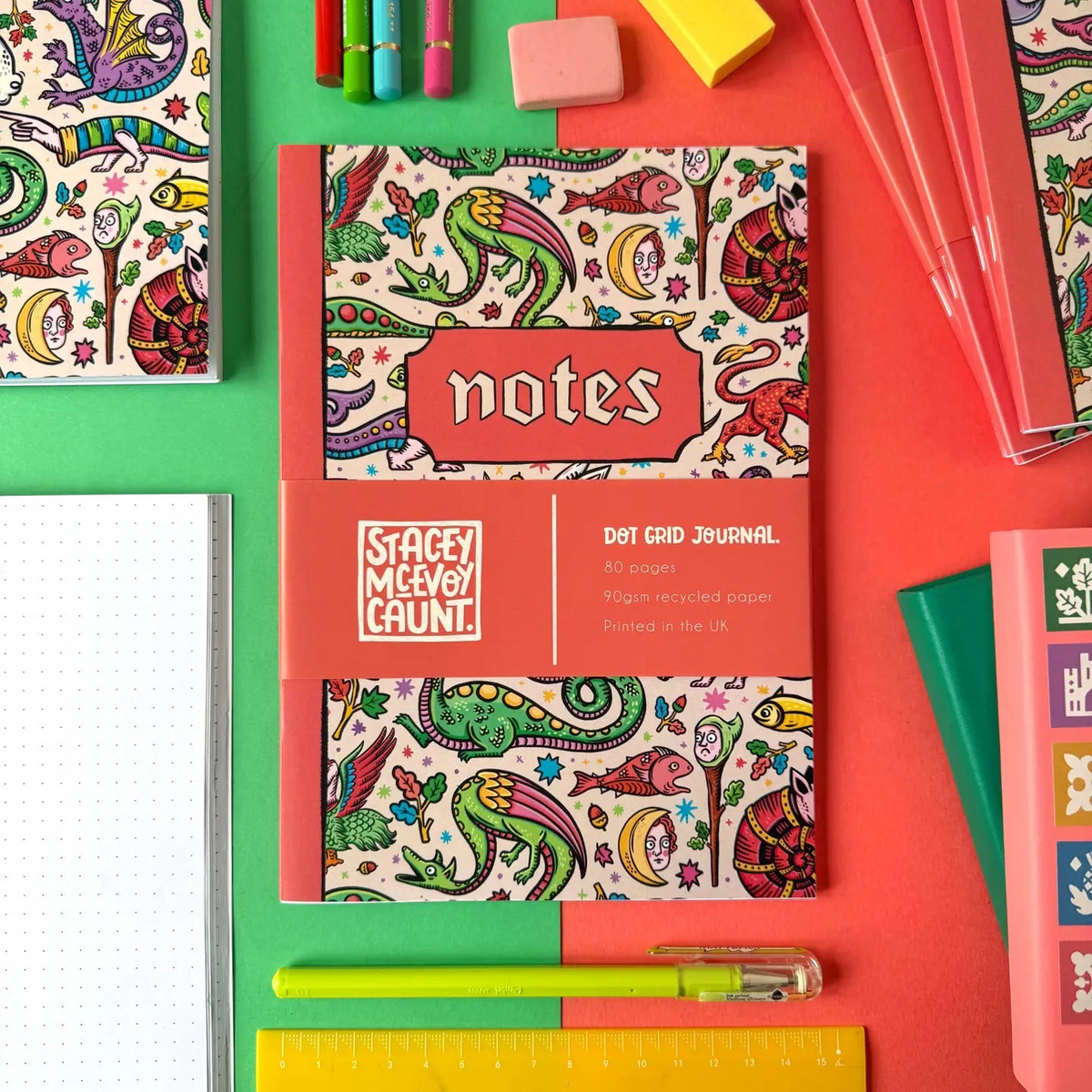 Forager Provisions LTD Stacey McEvoy Caunt Medieval Menagerie A5 dot grid notebook with whimsical creature illustrations