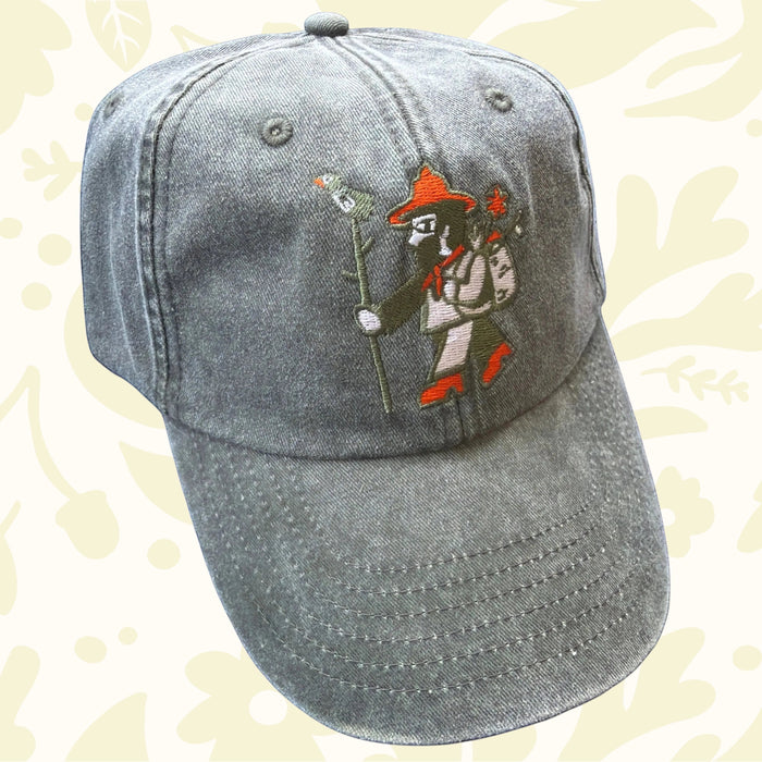 Forager Provisions LTD embroidered cap in vintage mossy stone heavy washed cotton with a detailed front logo.