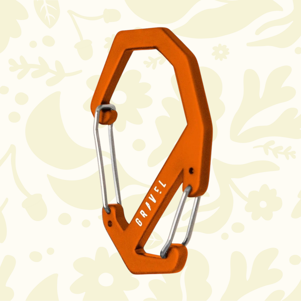 Forager Provisions LTD Gravel Outdoor Brand orange aluminum double-gated carabiner for travel and gear organization.