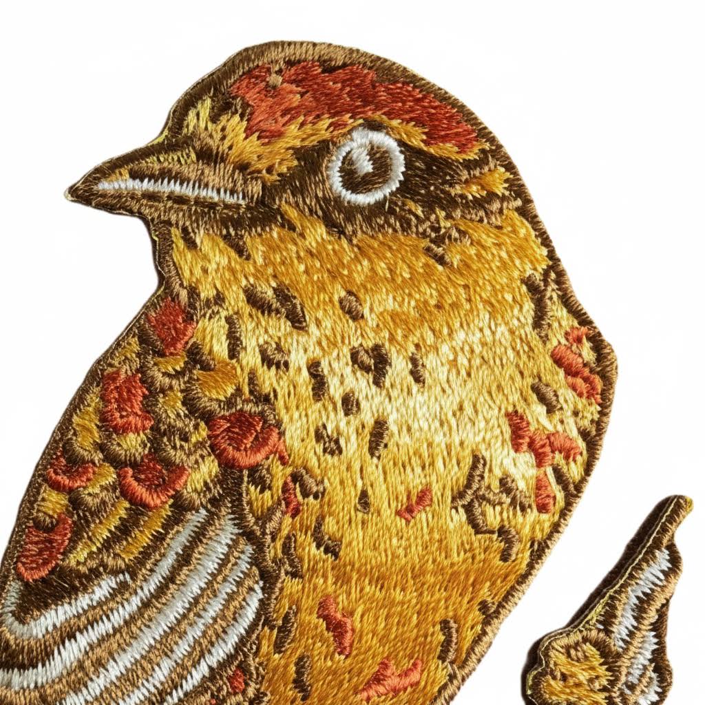 Forager Provisions LTD mustard yellow and brown embroidered Palm Warbler bird iron-on patch with detailed stitching.