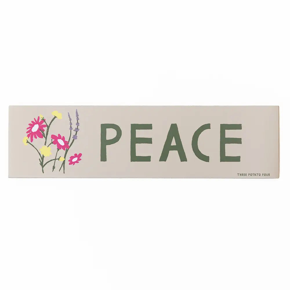 Forager Provisions LTD rectangular magnet featuring floral art and the word Peace in a retro style