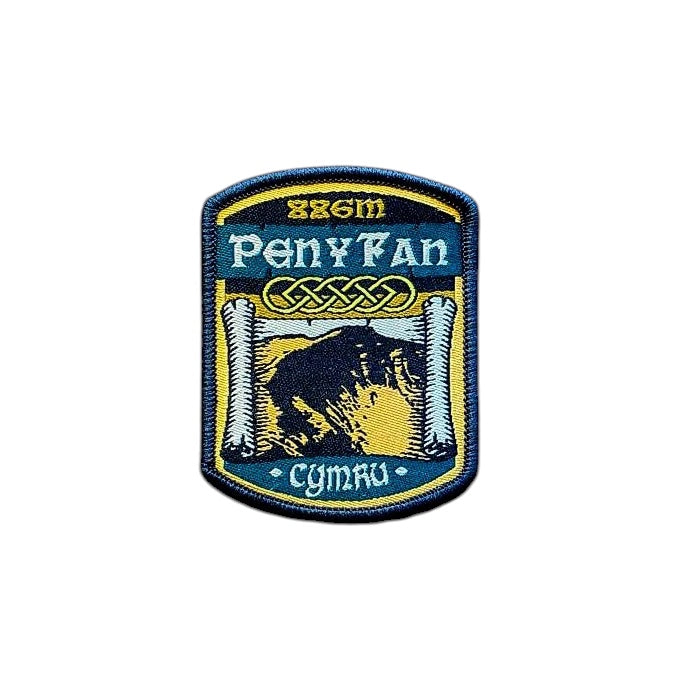 Forager Provisions LTD Pen y Fan embroidered mountain patch with Welsh design on a rustic wooden background