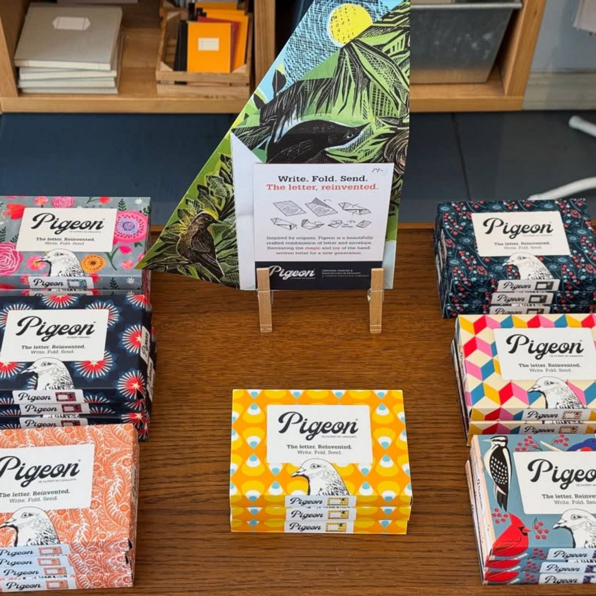Forager Provisions LTD Pigeonposted folding letter packs featuring various colourful bird and nature-inspired designs.