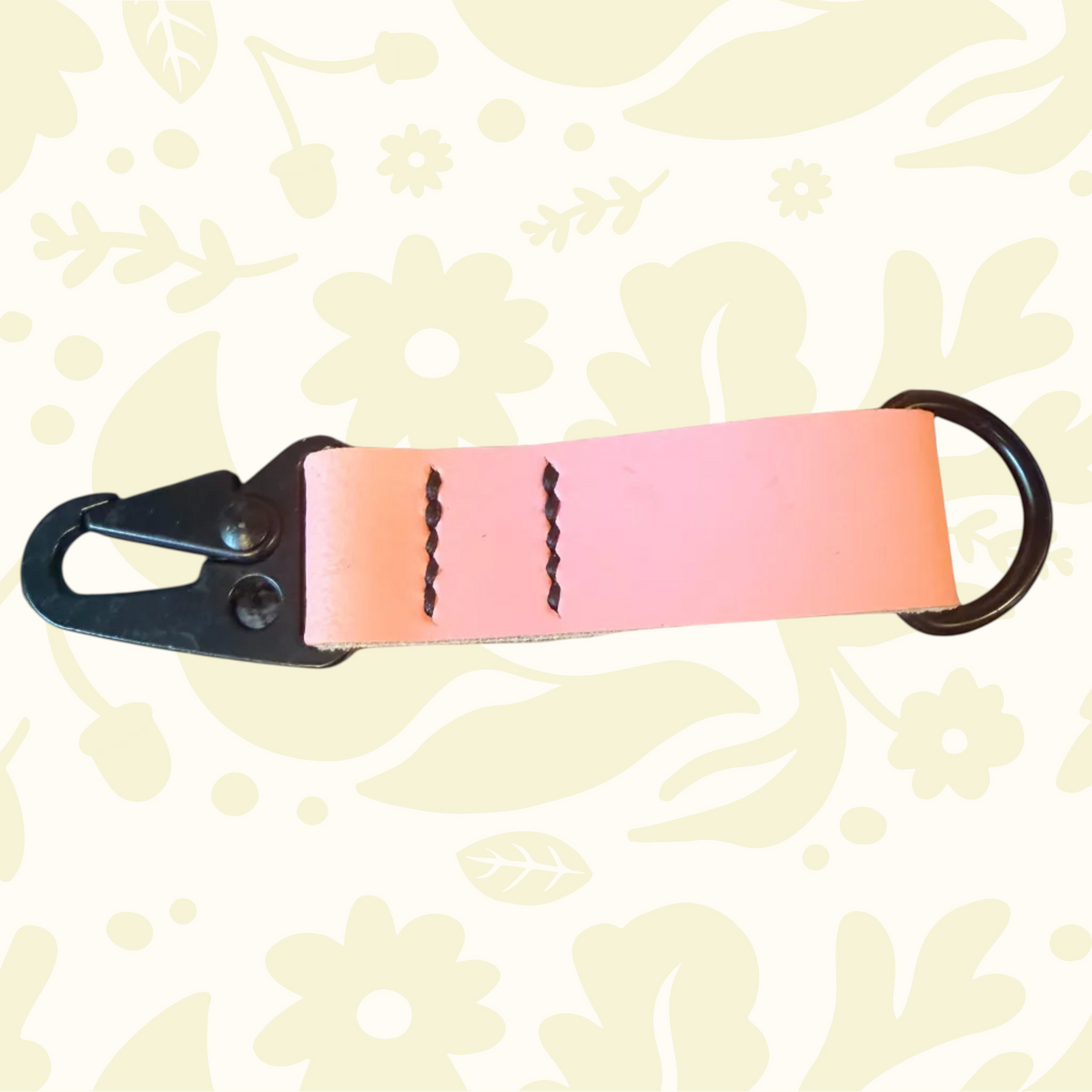 Kjøtt Supply Co Forager Provisions pink leather key fob, full-grain leather, metal clip and key ring for keys and bags.