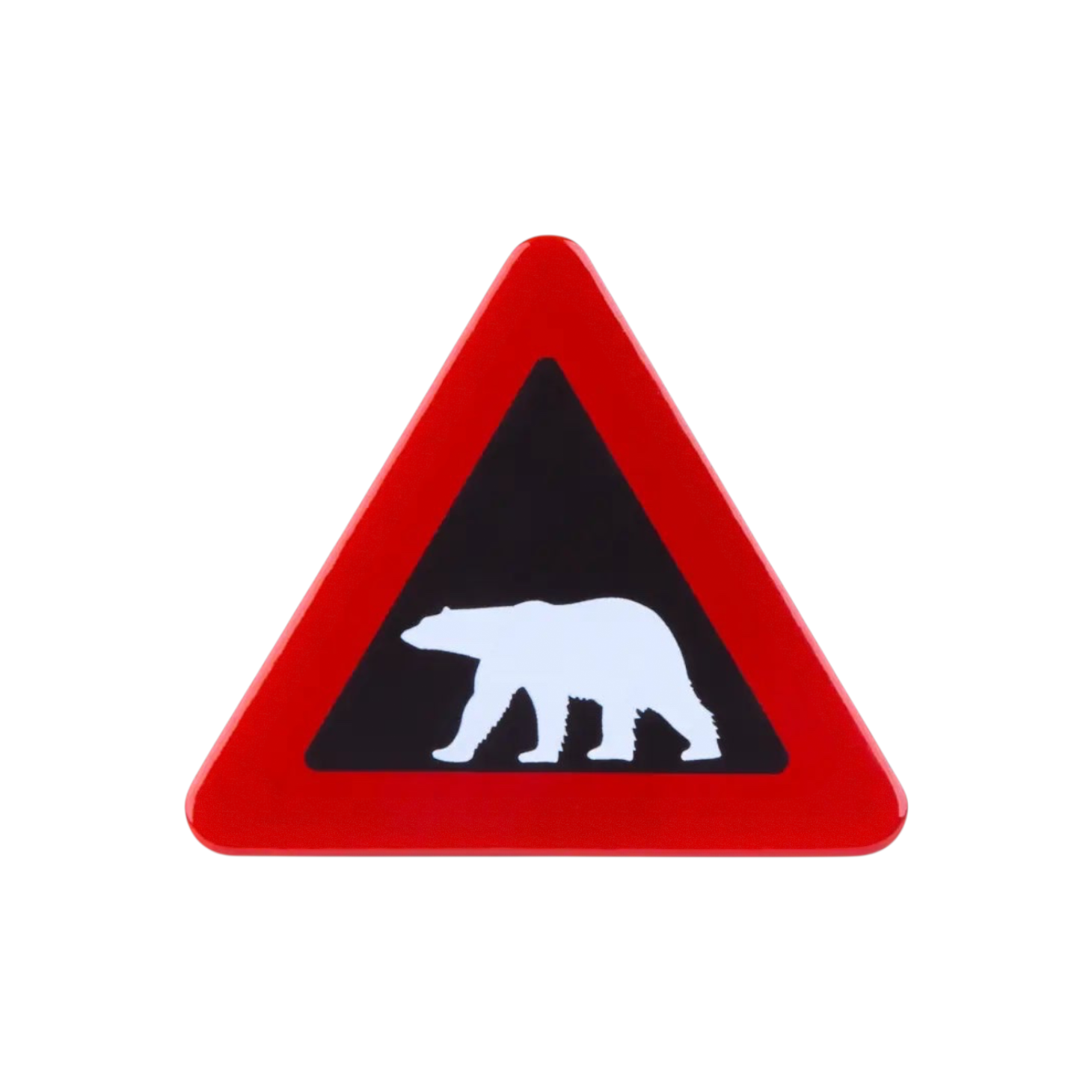 Forager Provisions LTD Emalco Enamelware triangular polar bear warning sign fridge magnet in red, black, and white.