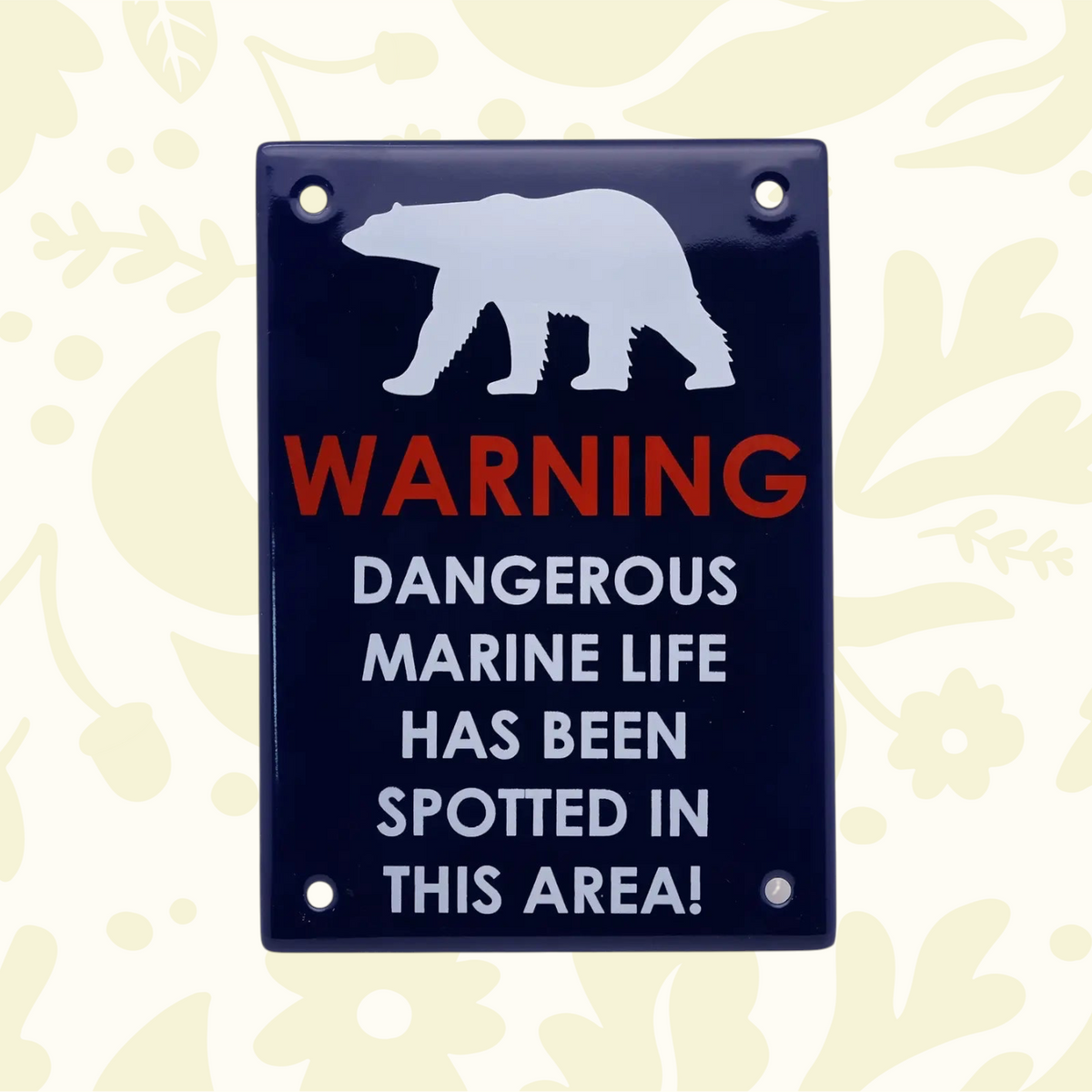 Forager Provisions LTD Emalco Enamelware rectangular sign featuring a white polar bear and warning text on navy blue