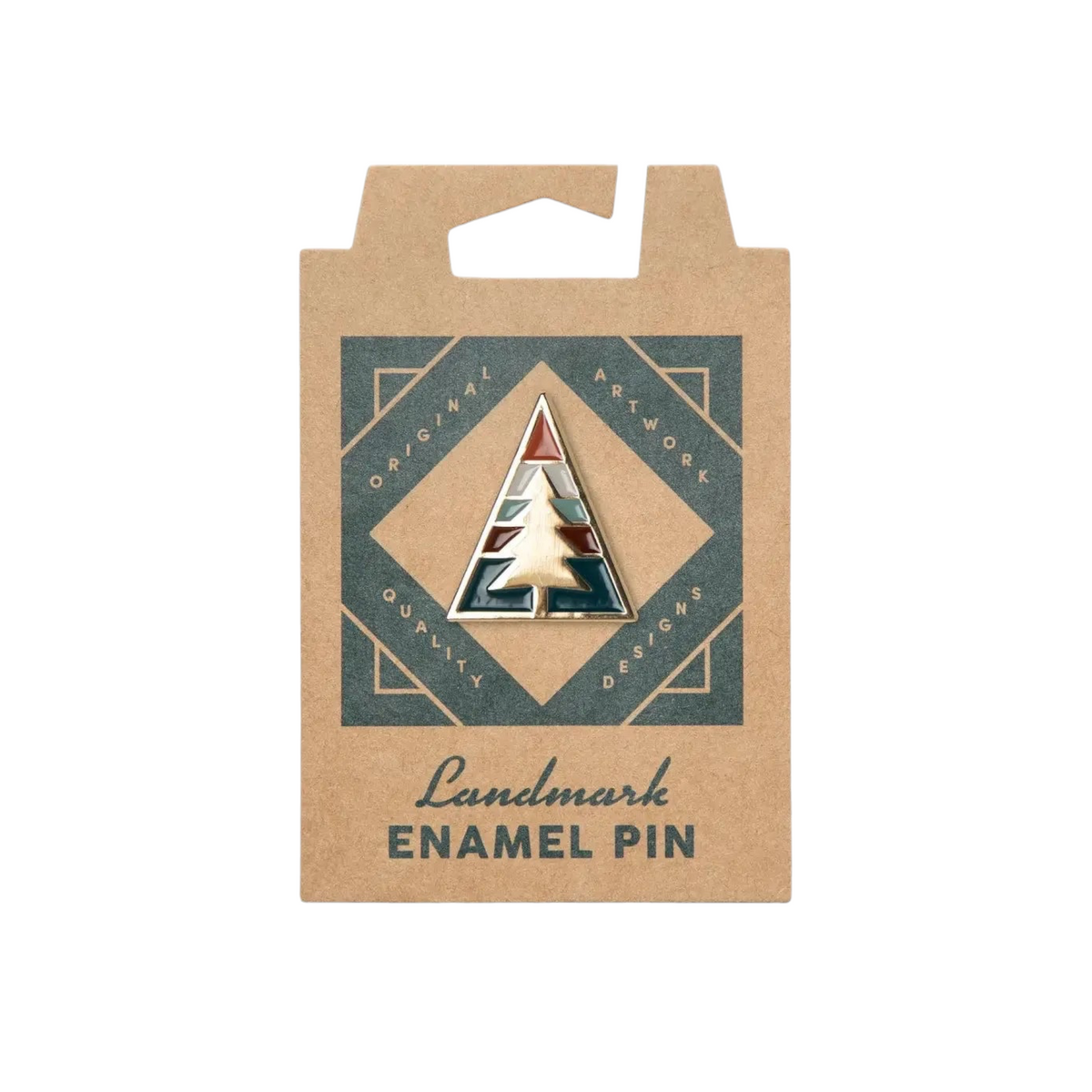 Forager Provisions LTD Ponderosa Pine enamel pin featuring a geometric tree design on sustainable cardboard backing.