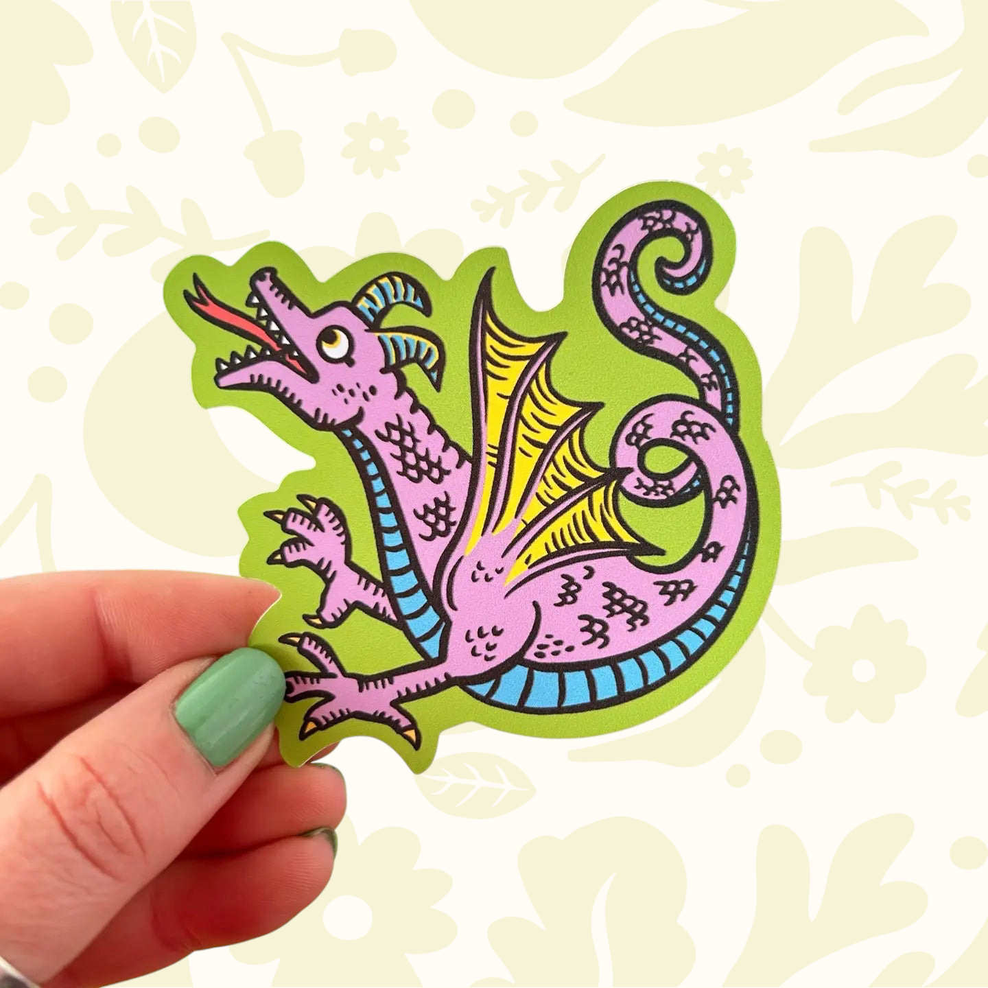 Forager Provisions LTD Stacey McEvoy Caunt vinyl sticker featuring a whimsical purple medieval dragon illustration