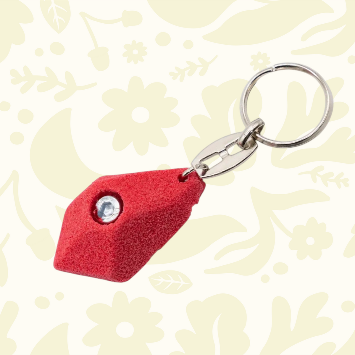 Forager Provisions LTD Seven Peaks red climbing hold keychain with textured resin finish and metal ring