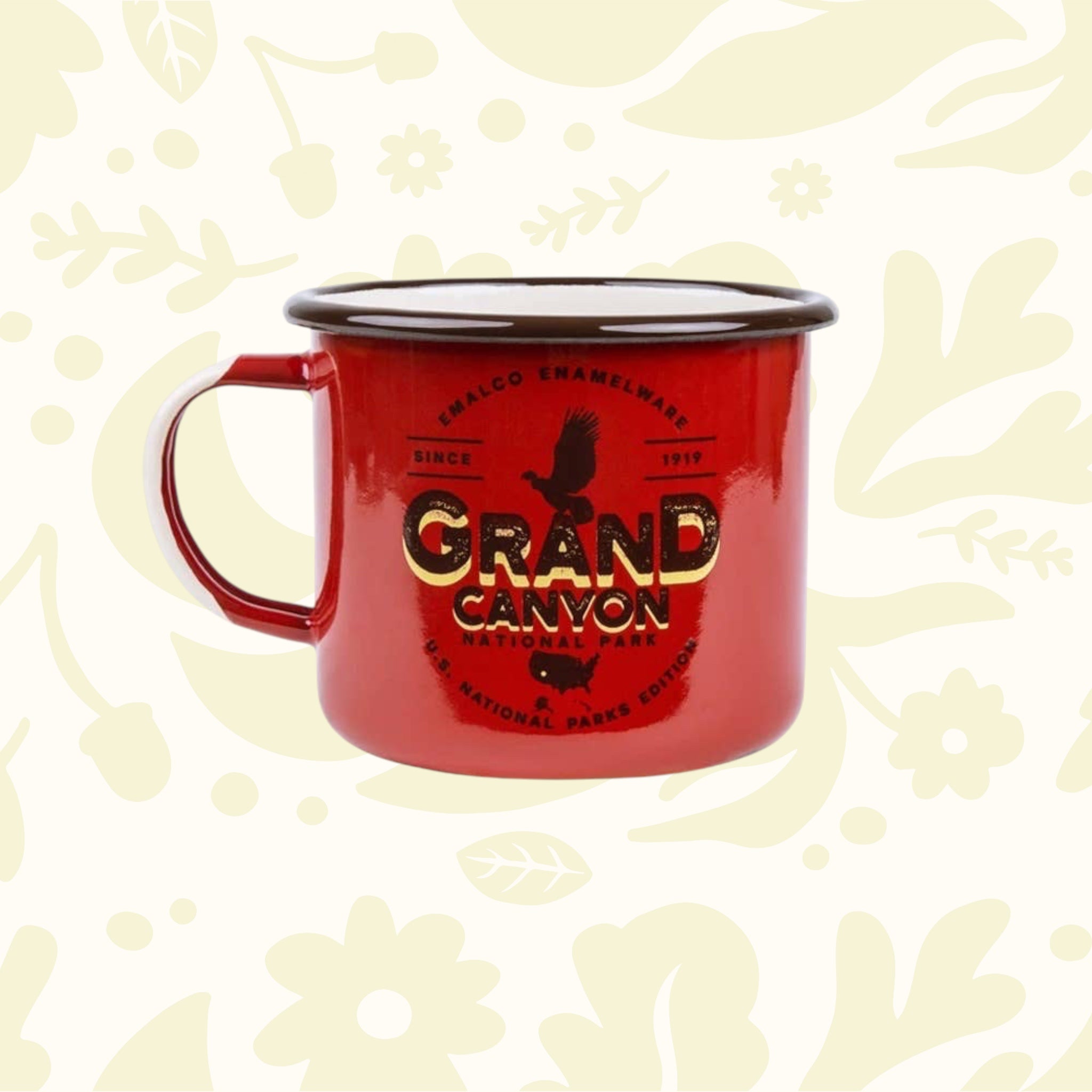 Forager Provisions LTD red Emalco Enamelware 22 oz Grand Canyon National Park camping mug with black rim