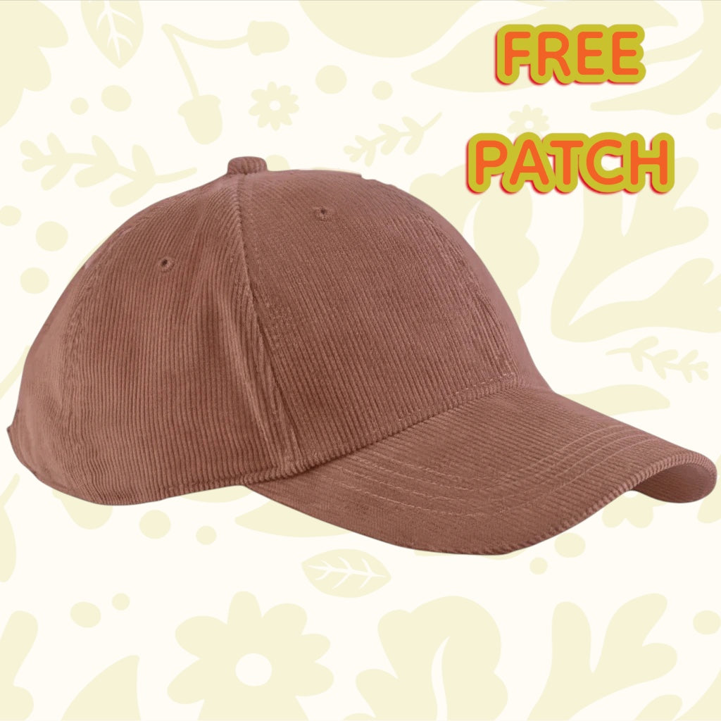 Forager Provisions LTD redwood corduroy baseball cap with a customisable patch area and free patch offer.