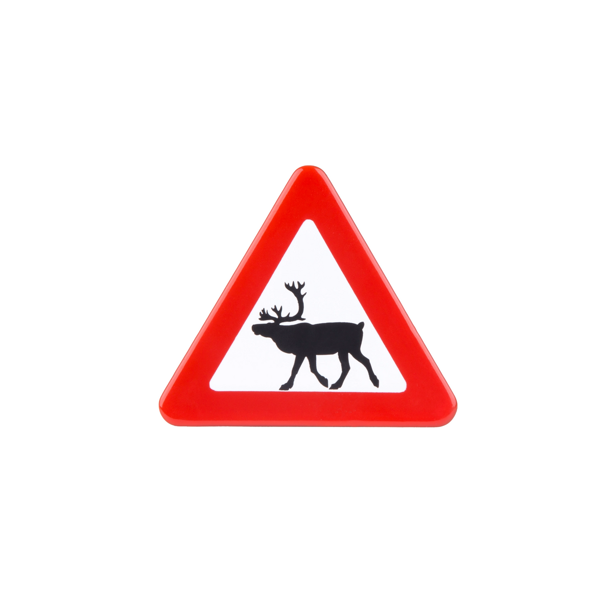 Forager Provisions LTD Emalco Enamelware triangular fridge magnet featuring a black reindeer warning sign on white.