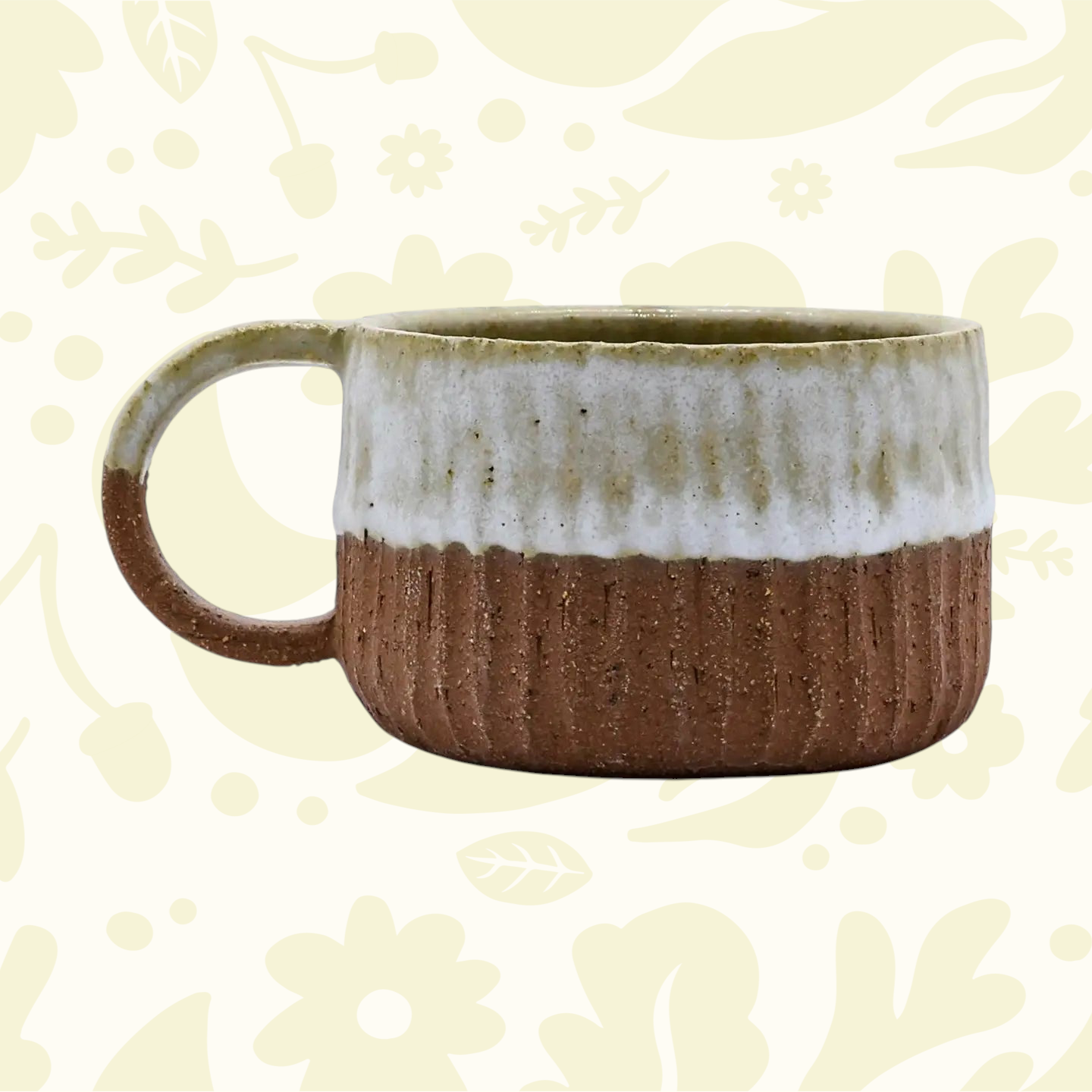 Forager Provisions LTD Ribera Bianca Arte handmade stoneware mug with a textured terra base and white glazed rim.