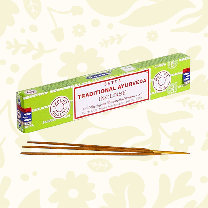 Forager Provisions LTD Satya Traditional Ayurveda incense sticks in a green box for meditation and aromatherapy