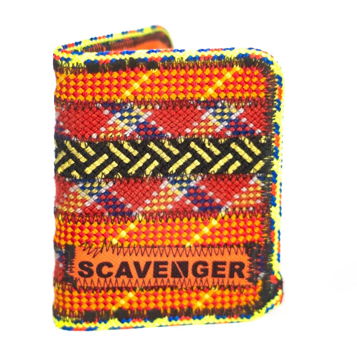 Forager Provisions LTD Scavenger wallet in Fire colourway, handcrafted from upcycled red, orange, and yellow rope.