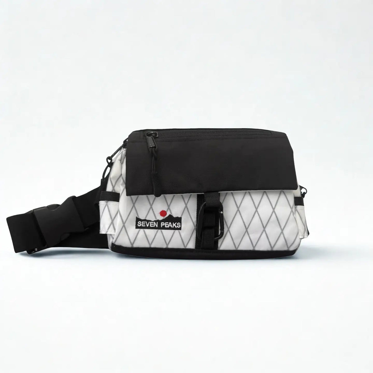Forager Provisions LTD Seven Peaks fanny pack in black and white water-resistant fabric with adjustable strap