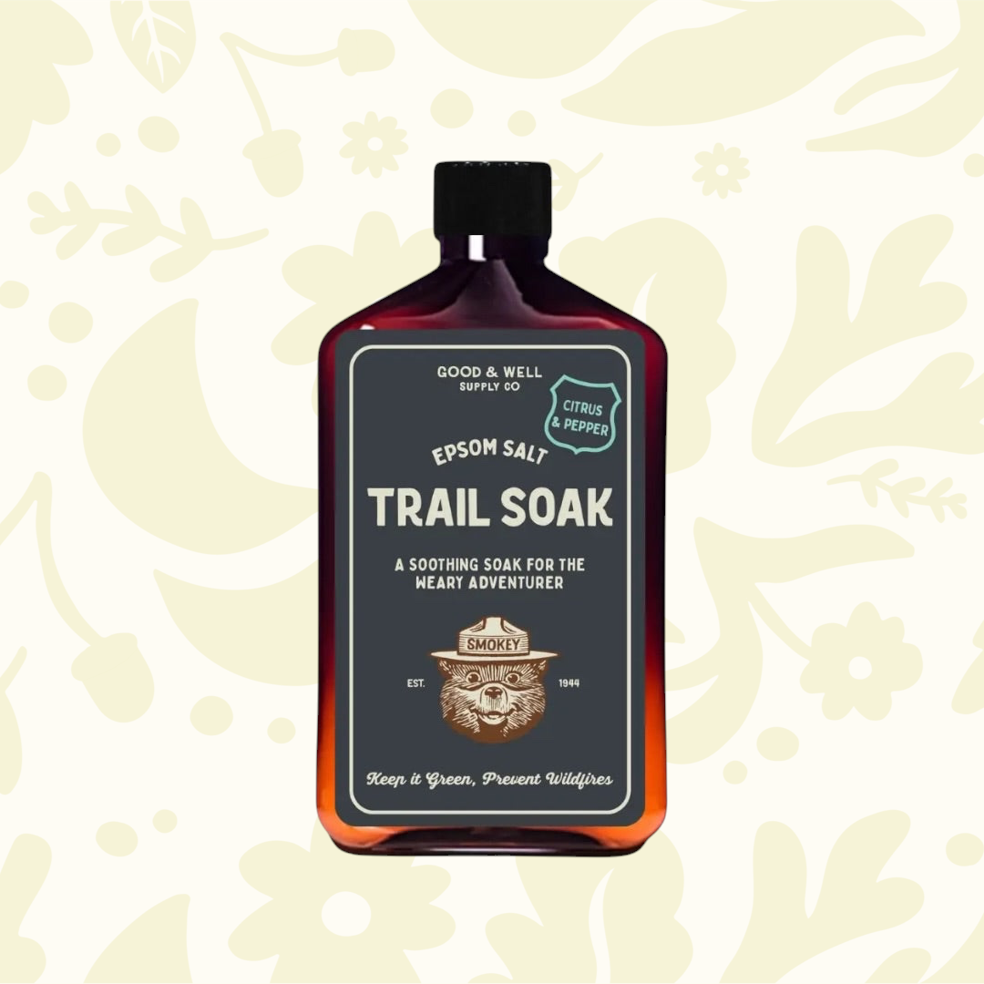 Forager Provisions LTD Good & Well Supply Co Smokey Bear Trail Soak in a brown bottle with citrus and pepper label.