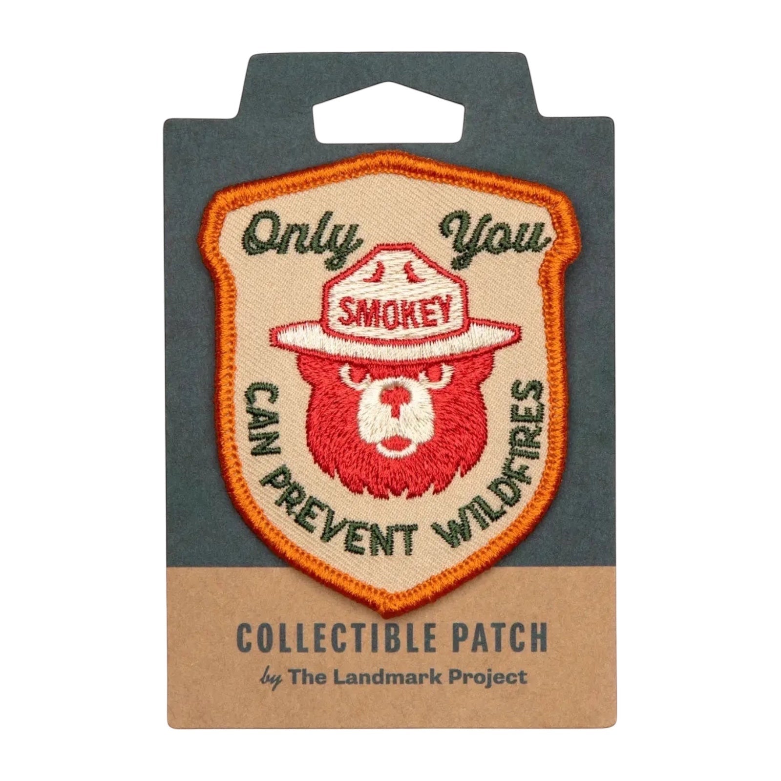 Forager Provisions LTD Smokey Bear Only You heritage embroidered patch on a branded cardboard backing card.