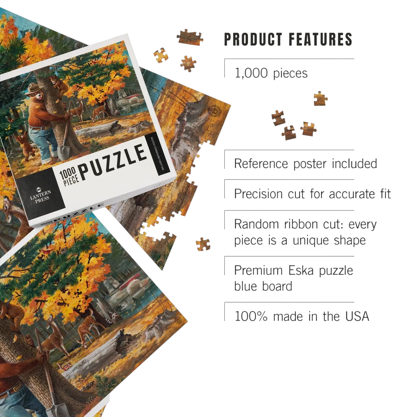 Forager Provisions LTD Lantern Press 1000 piece Smokey Bear jigsaw puzzle featuring vintage forest art and features