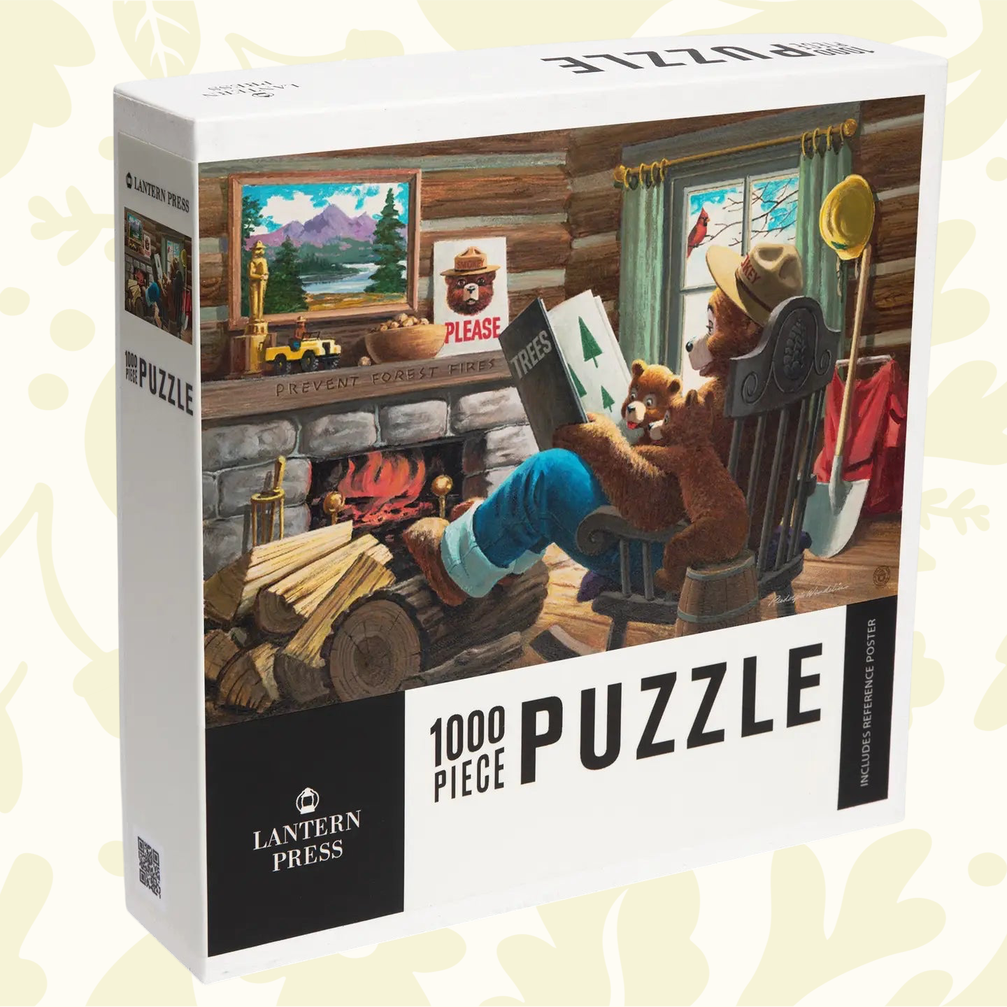 Forager Provisions LTD 1000 piece jigsaw puzzle featuring a vintage Smokey Bear illustration reading to cubs by a fire