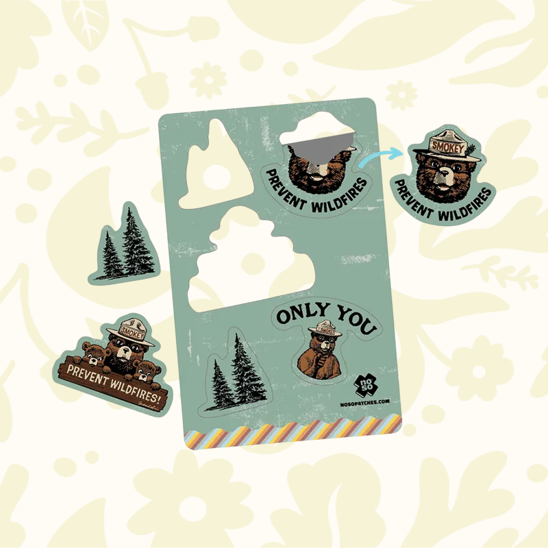 Forager Provisions LTD Smokey Bear Dazzits NoSo peel-and-stick repair patches featuring iconic conservation artwork.