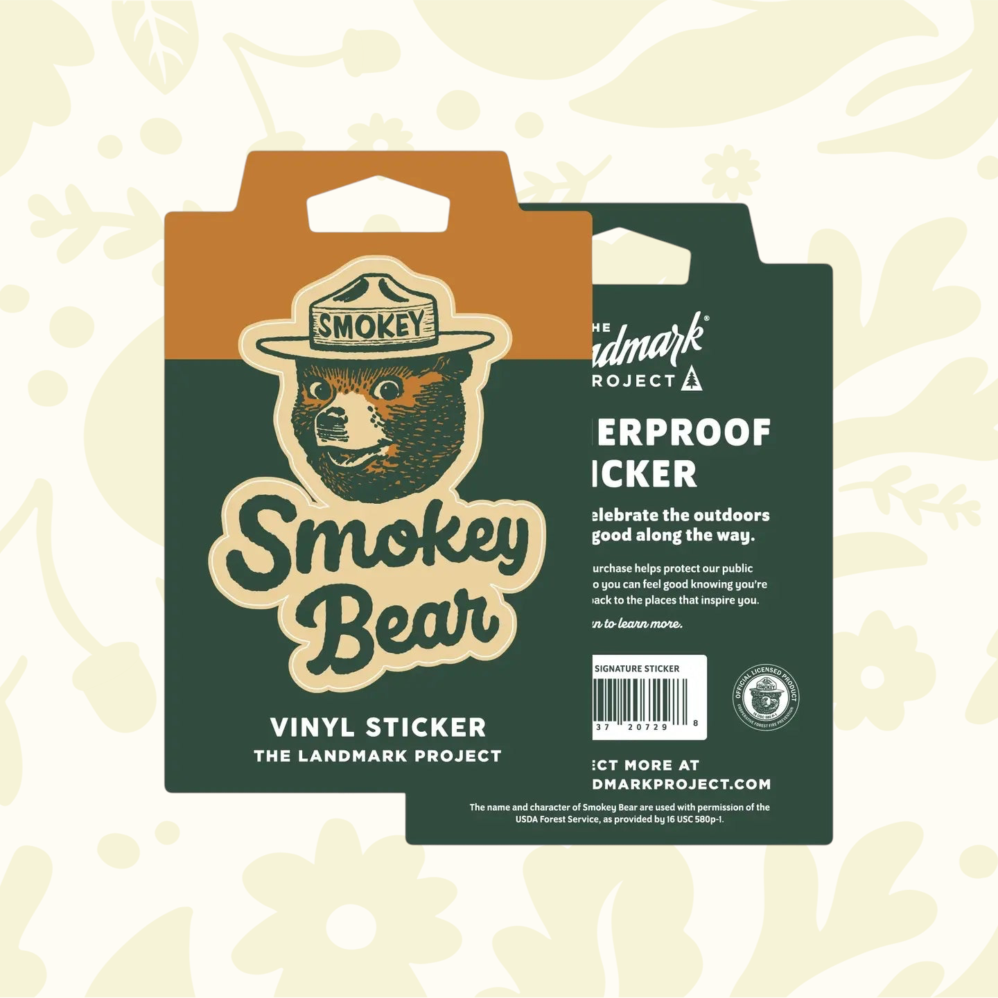 Forager Provisions LTD Smokey Bear signature vinyl sticker featuring a classic bear profile on branded packaging