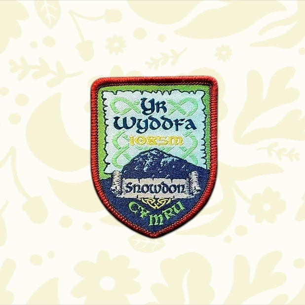 Yr Wyddfa (Snowdon) 1085m patch by Adventure Patch Company—mountain design on wood, perfect Wales hiking souvenir.