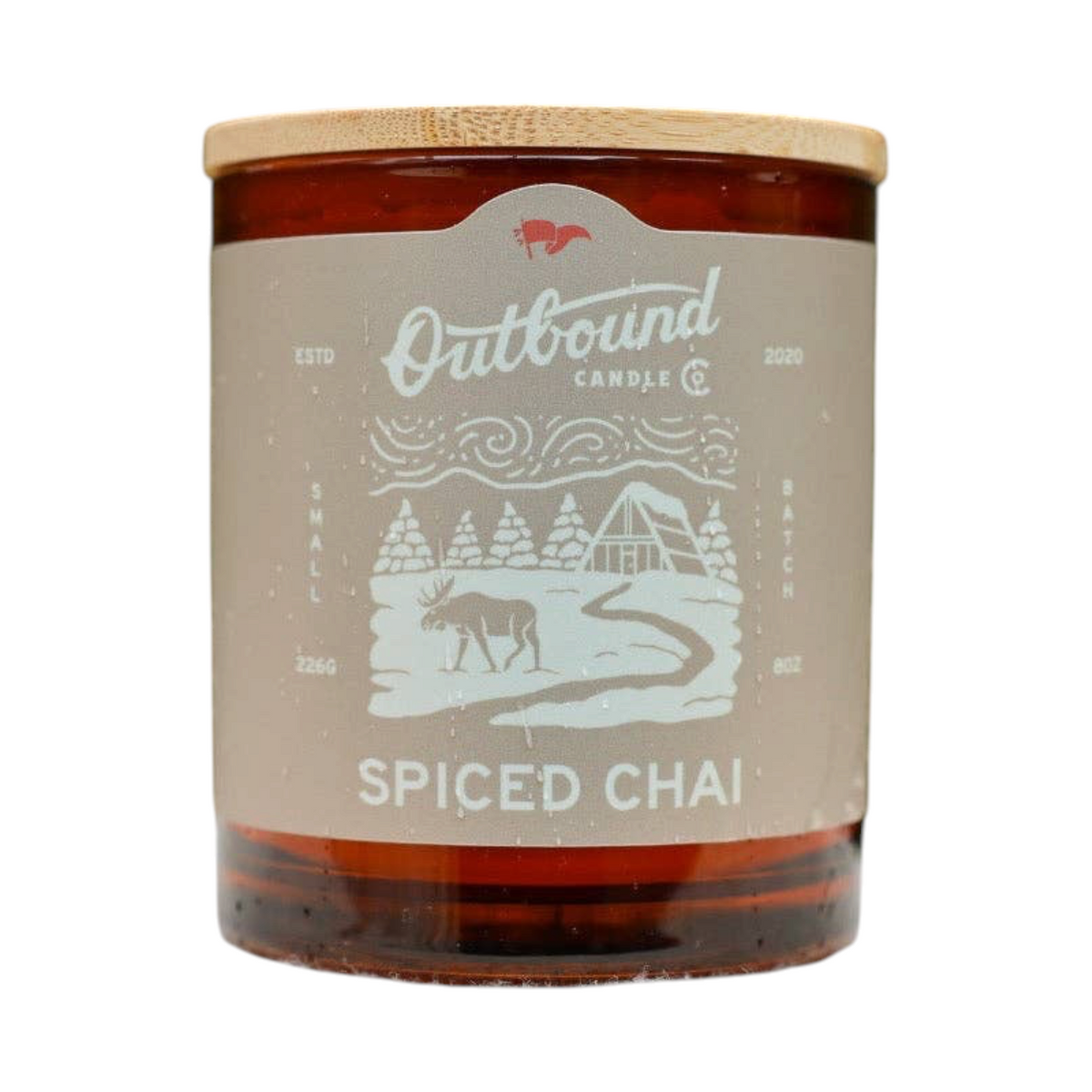 Forager Provisions LTD Outbound Candle Co Spiced Chai 8oz soy wax candle in amber glass jar with a bamboo lid
