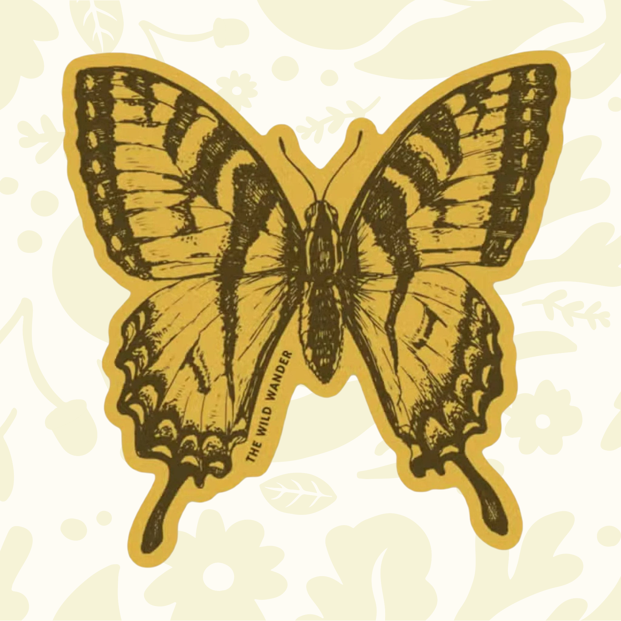 Forager Provisions LTD swallowtail butterfly sticker with detailed yellow and black illustration on outdoor vinyl.