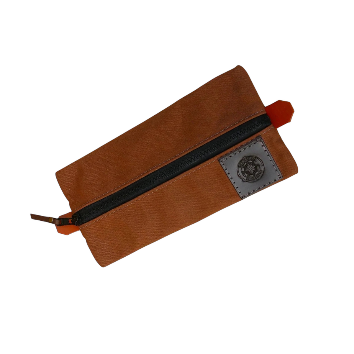 Forager Provisions LTD Journeyman Craft tan heavy-duty cotton canvas pencil case with a black zip and logo patch