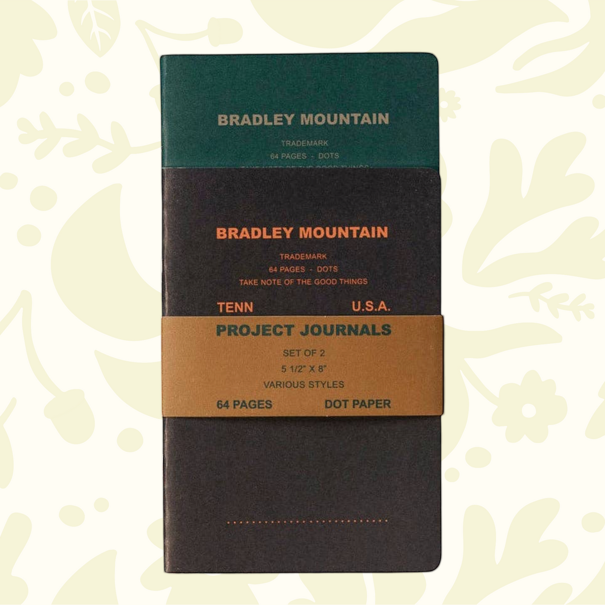 Forager Provisions LTD Bradley Mountain large vintage project journals in a 2-pack with green and dark grey covers.