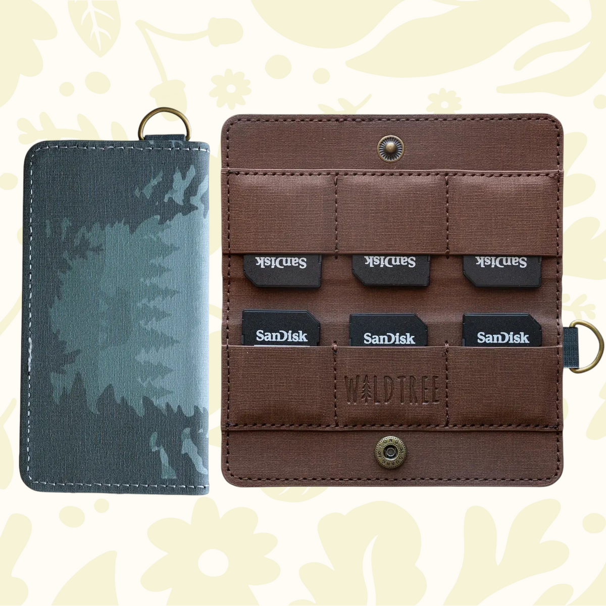 Forager Provisions LTD Wildtree Forest Friend card holder showing woodland print exterior and brown interior slots.