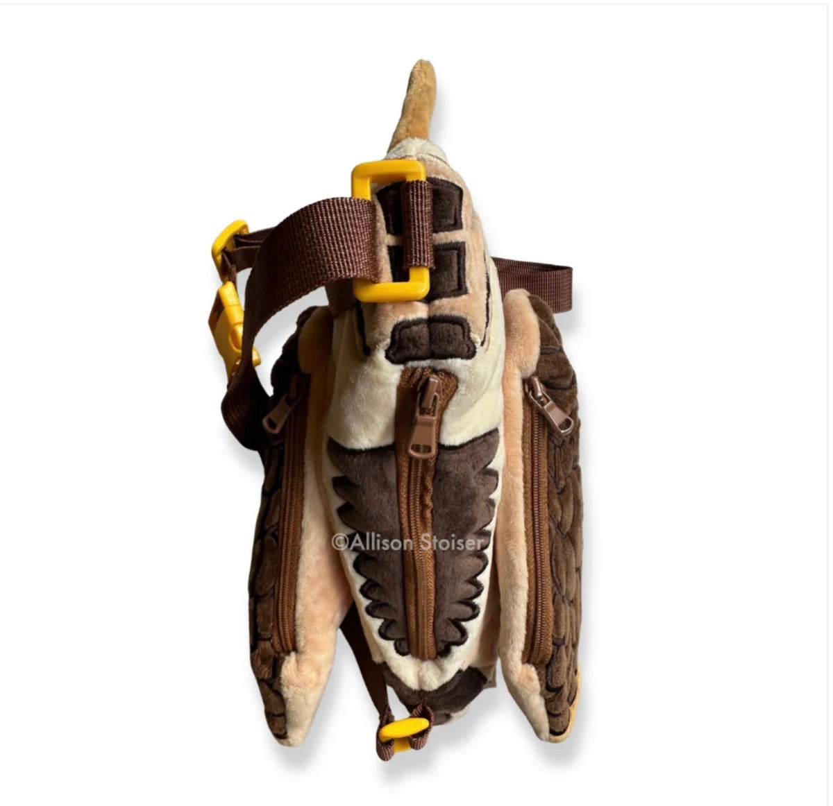Forager Provisions LTD American Woodcock plush crossbody bag with brown minky fabric, embroidered details, and yellow hardware