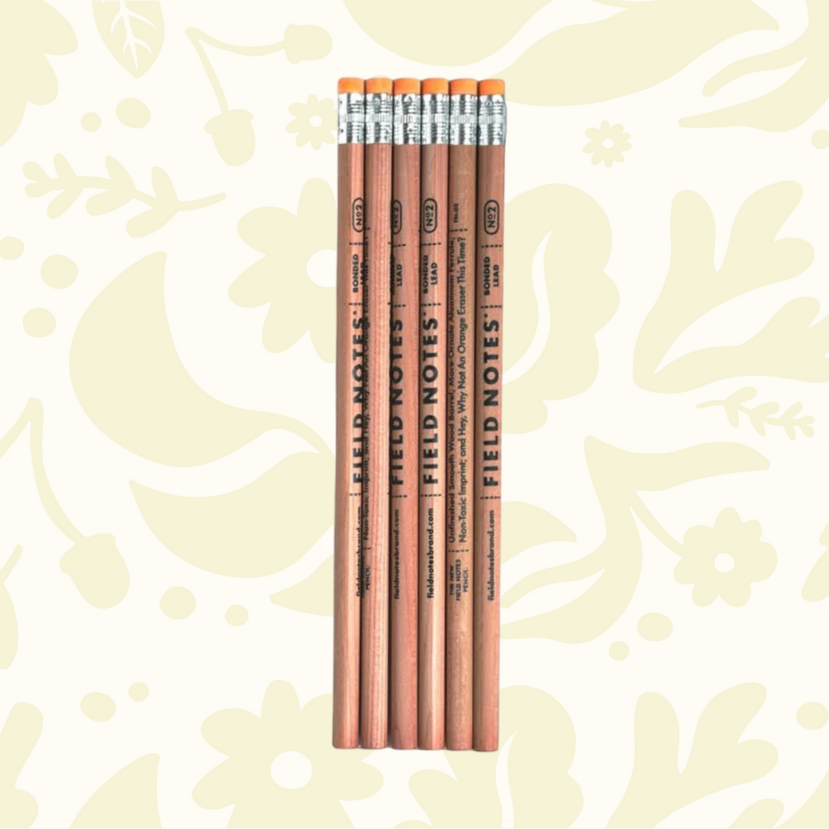 Forager Provisions LTD Field Notes Square Deal No. 2 woodgrain pencils in a six-pack with faceted barrels.