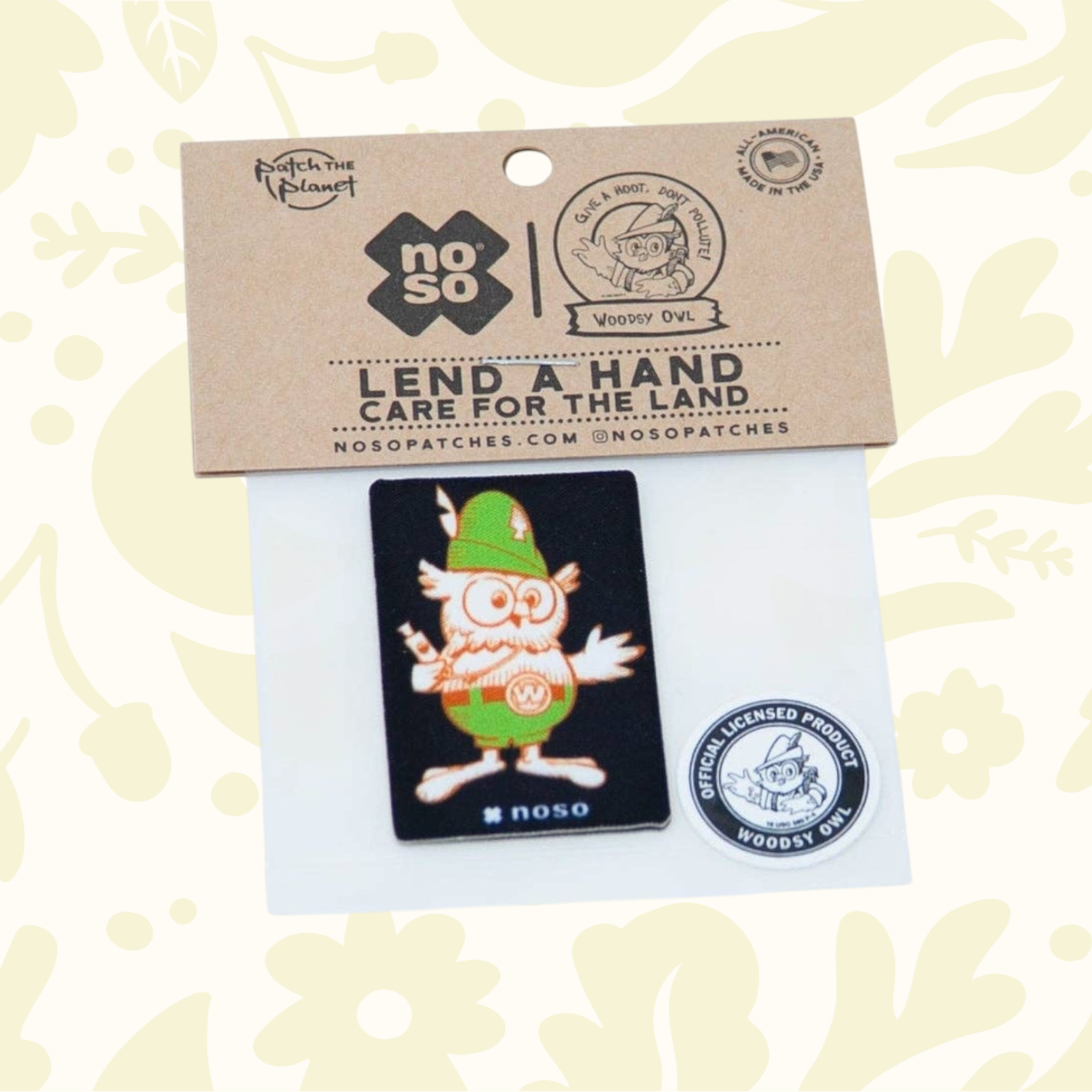Forager Provisions LTD Wisdom Woodsy Owl x NoSo weather-resistant peel-and-stick repair patch on branded backing card