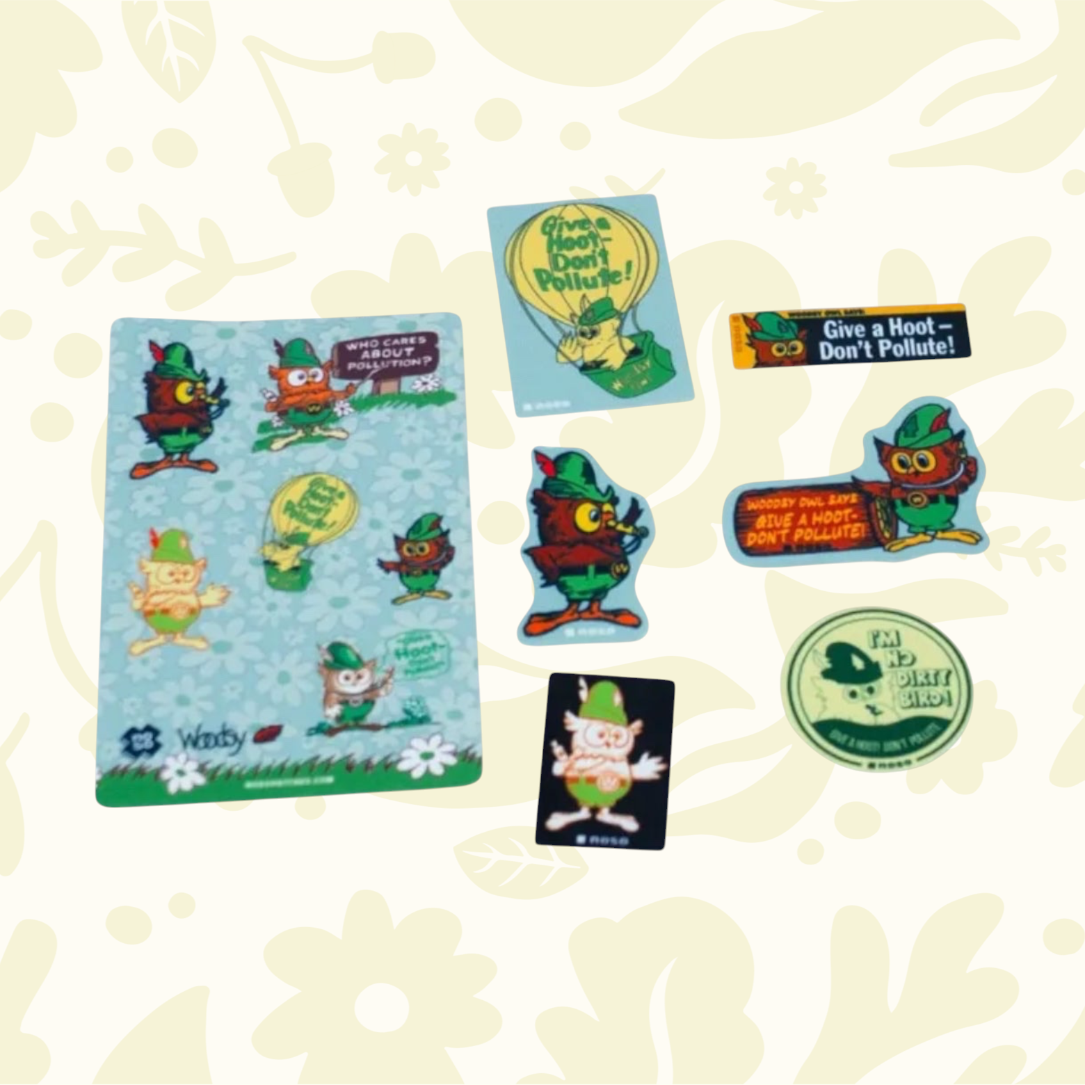Forager Provisions LTD Woodsy Owl Dazzits x NoSo repair patch set featuring colourful stickers for outdoor gear