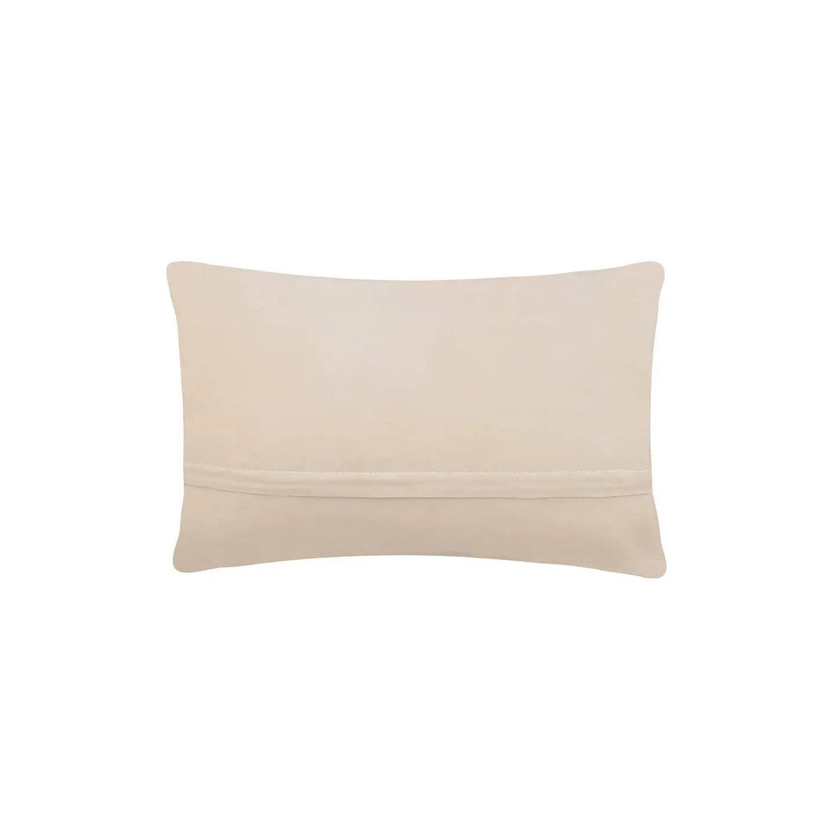 Peking Camp Mode beige wool hook cushion, 8x12 inches, rectangular throw pillow with back horizontal center seam for decor.