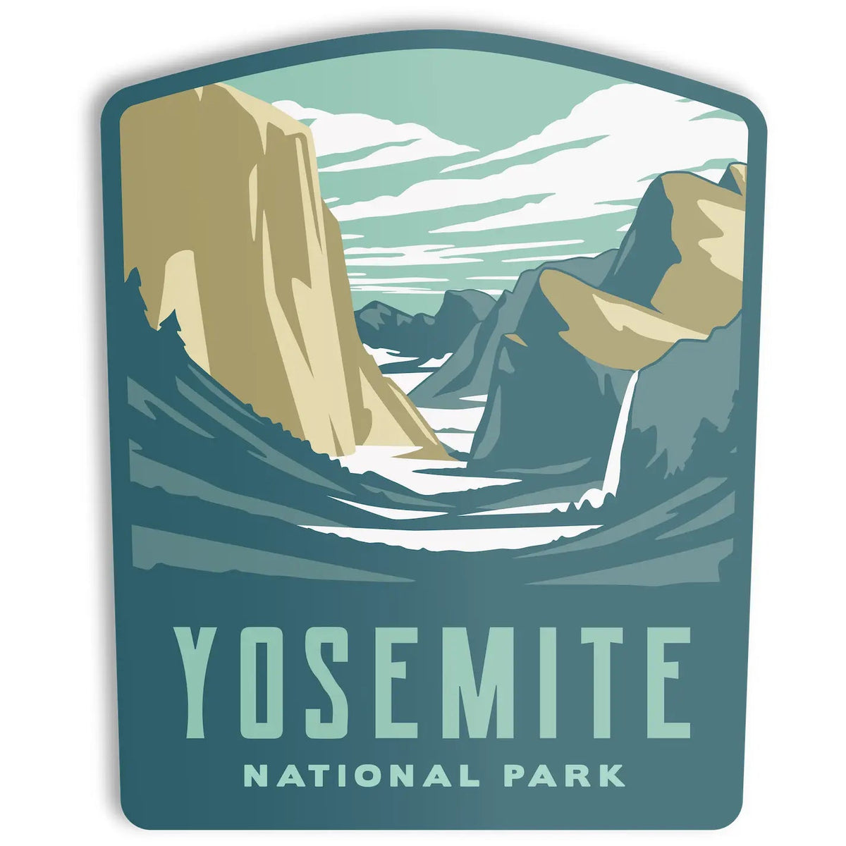 Forager Provisions LTD Yosemite National Park vinyl sticker featuring an illustrated landscape of granite cliffs.