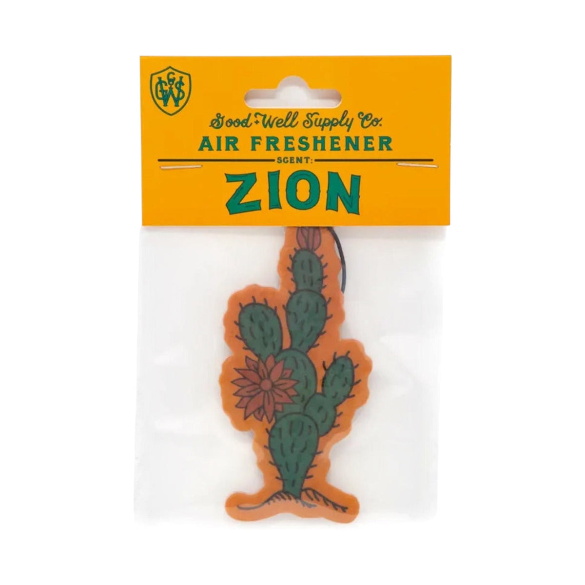 Forager Provisions LTD Good & Well Supply Co Zion cactus-shaped hanging air freshener in yellow packaging