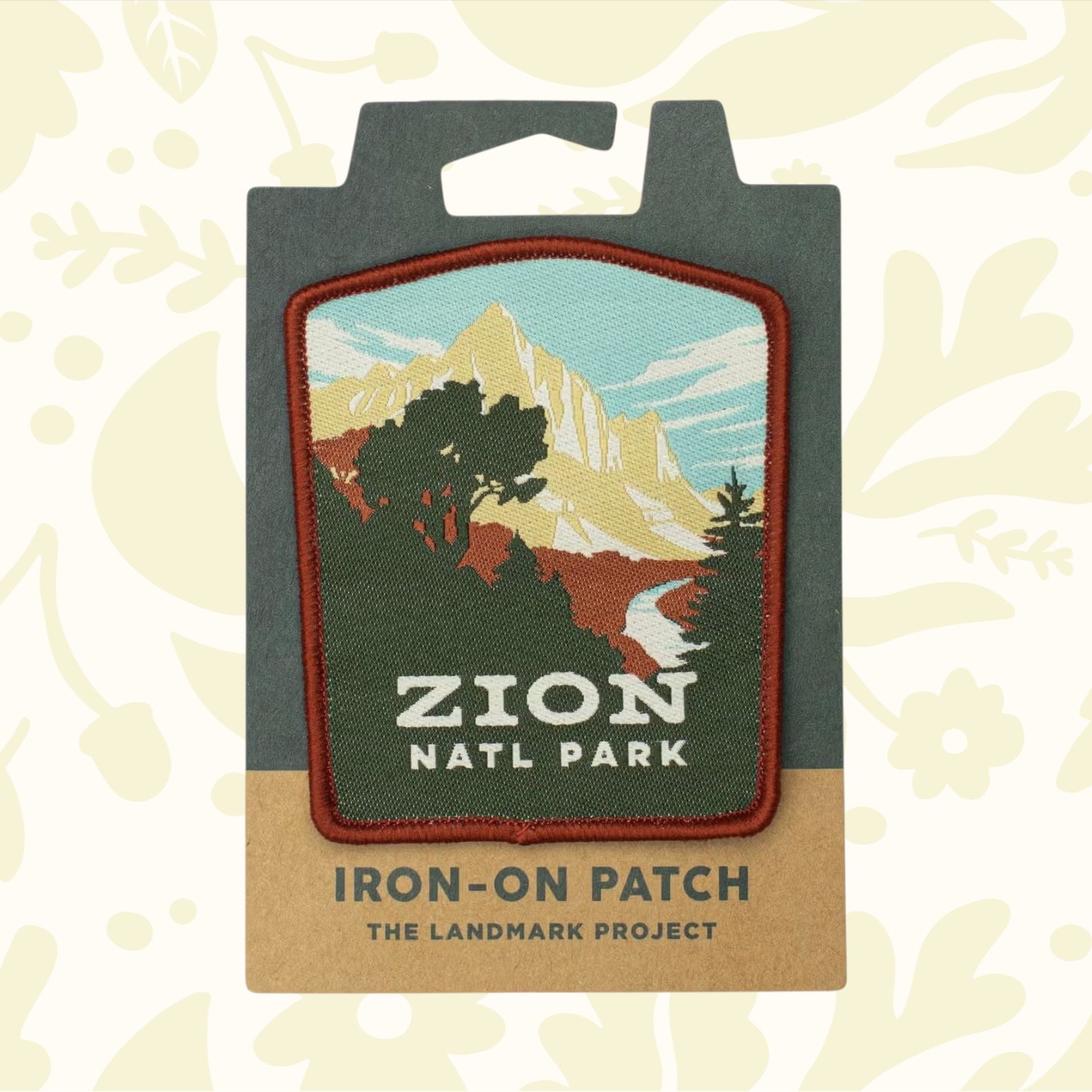 Forager Provisions LTD Zion National Park iron-on patch featuring a scenic mountain landscape illustration