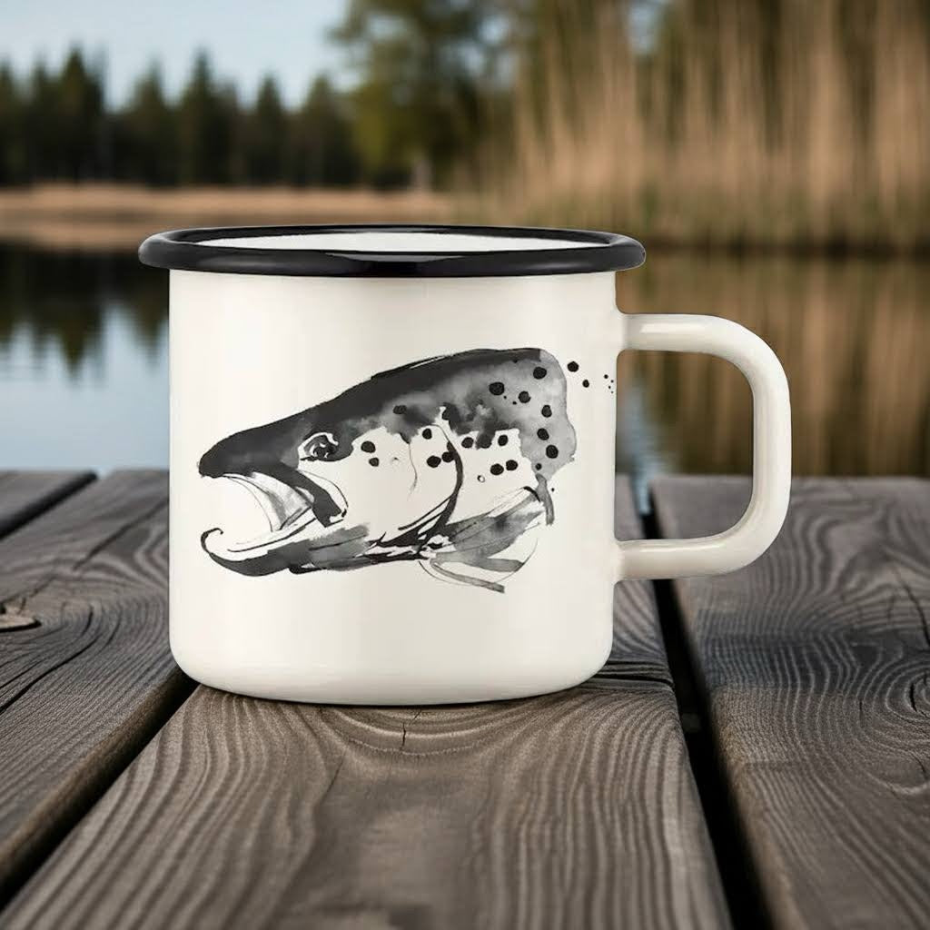 Muurla Teemu Järvi 0.37L Enamel Mug Pike & Trout (1 Unit)
